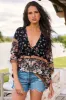 JAASE - Palas Top: V Neck Slouch Blouse with Criss Coss Bust Tie In Eternity Print sold by Salty Crush