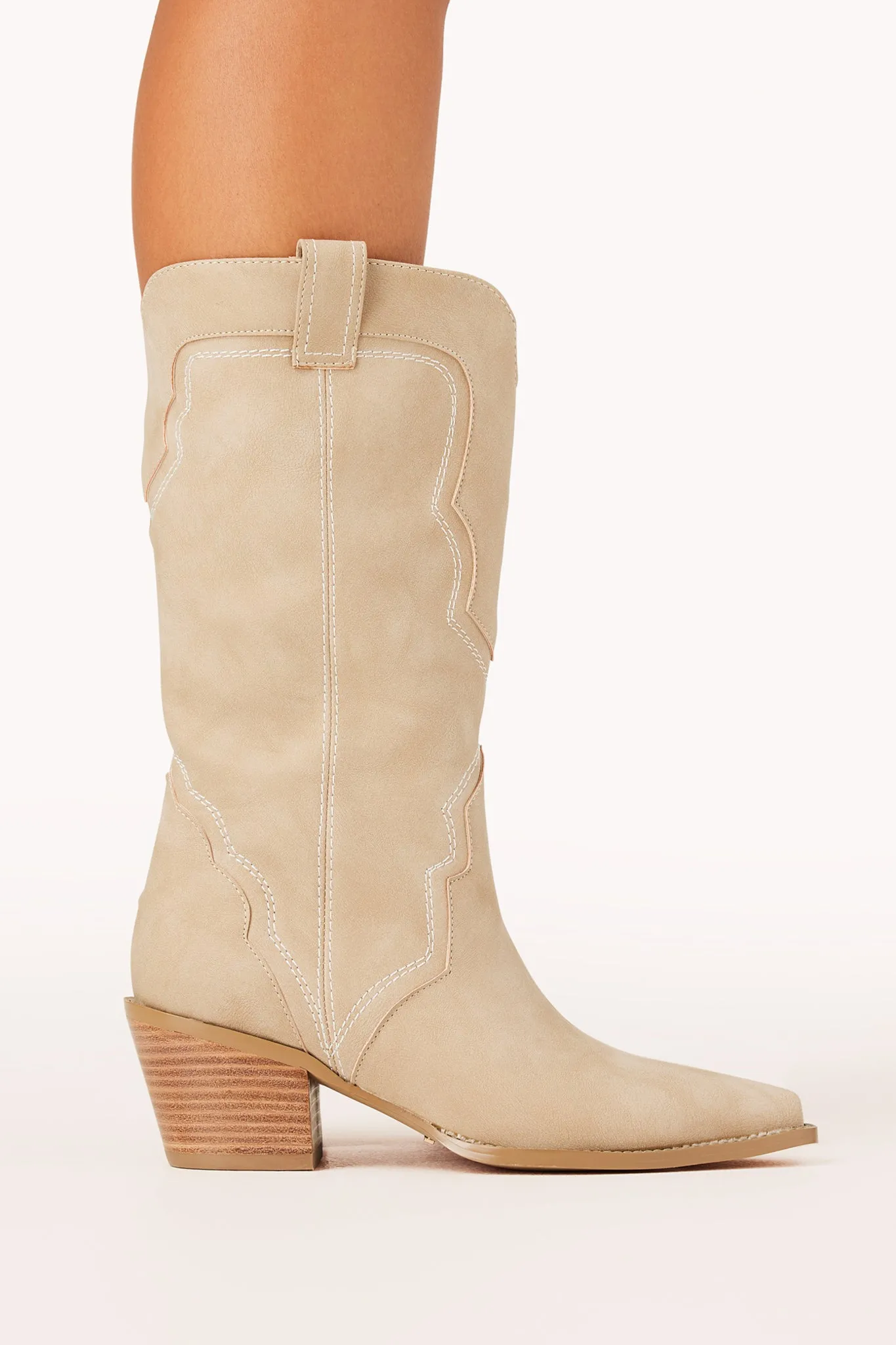 Dariel Boots - Mid Calf Western Boots in Taupe Nubuck sold by Salty Crush product image thumbnail 5