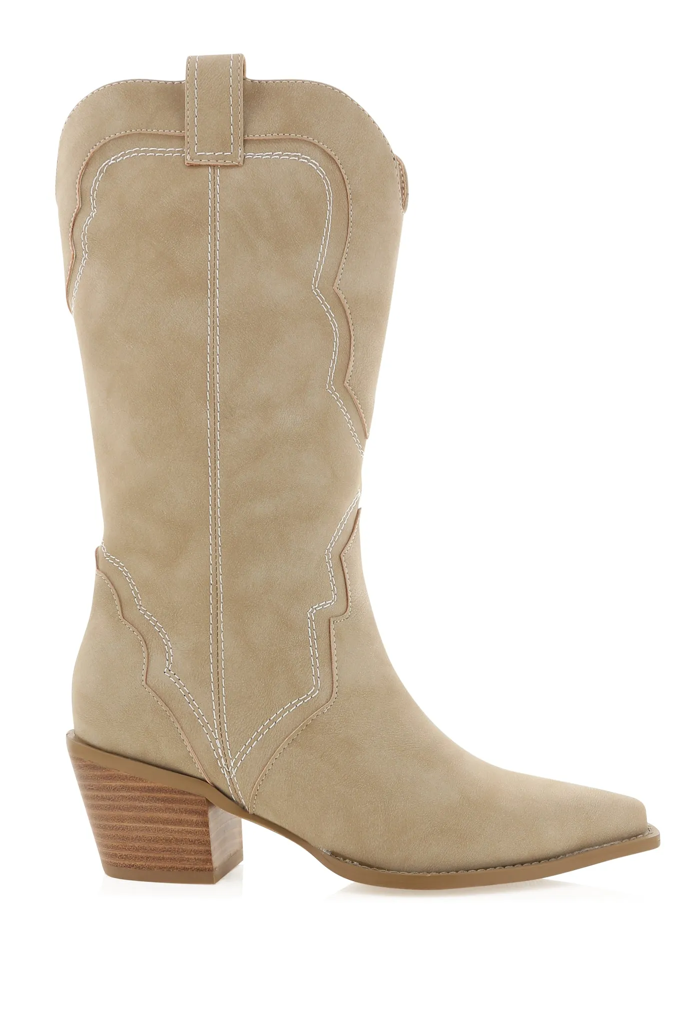 Dariel Boots - Mid Calf Western Boots in Taupe Nubuck sold by Salty Crush product image thumbnail 2