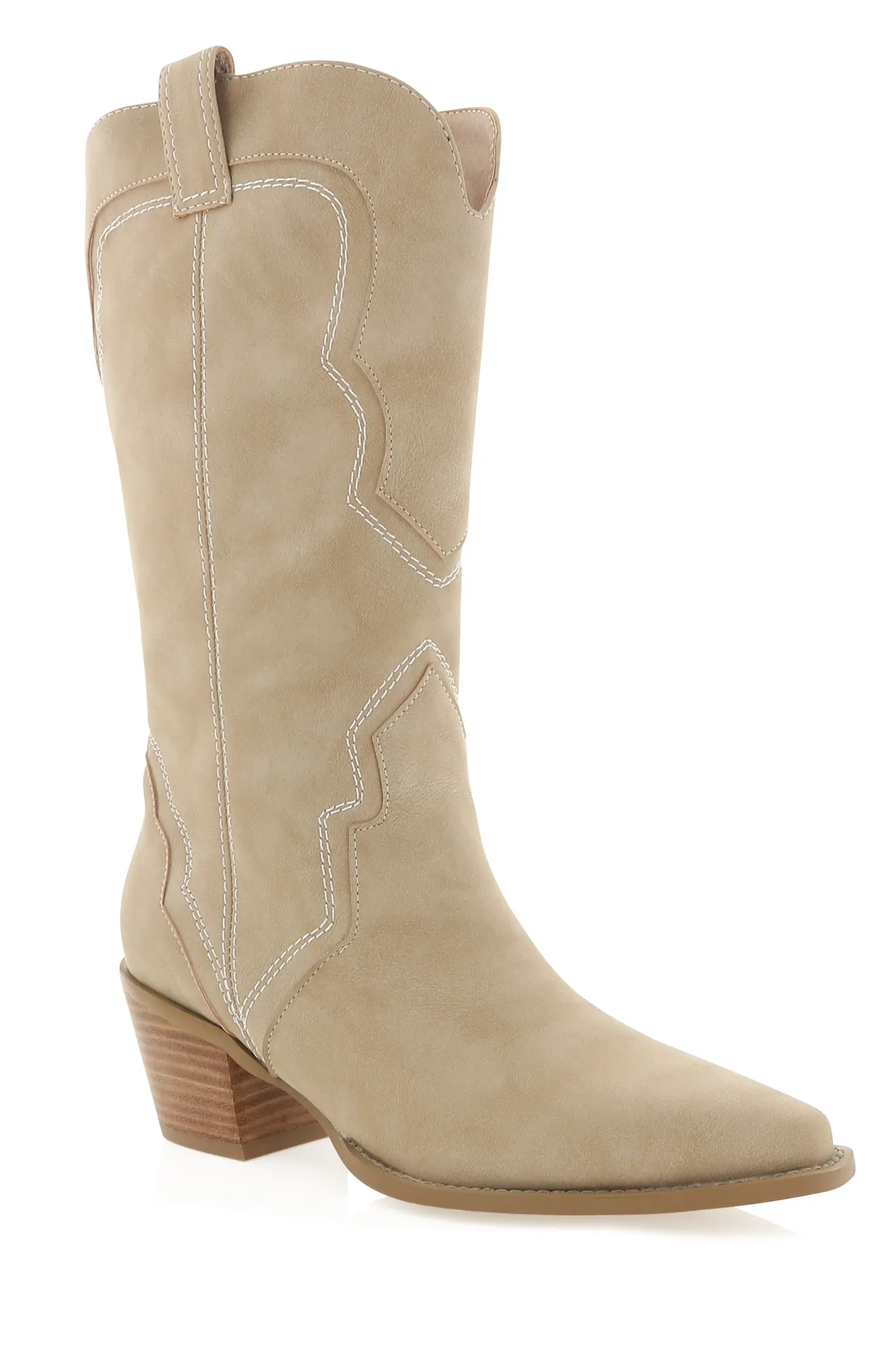 Dariel Boots - Mid Calf Western Boots in Taupe Nubuck sold by Salty Crush product image thumbnail 3