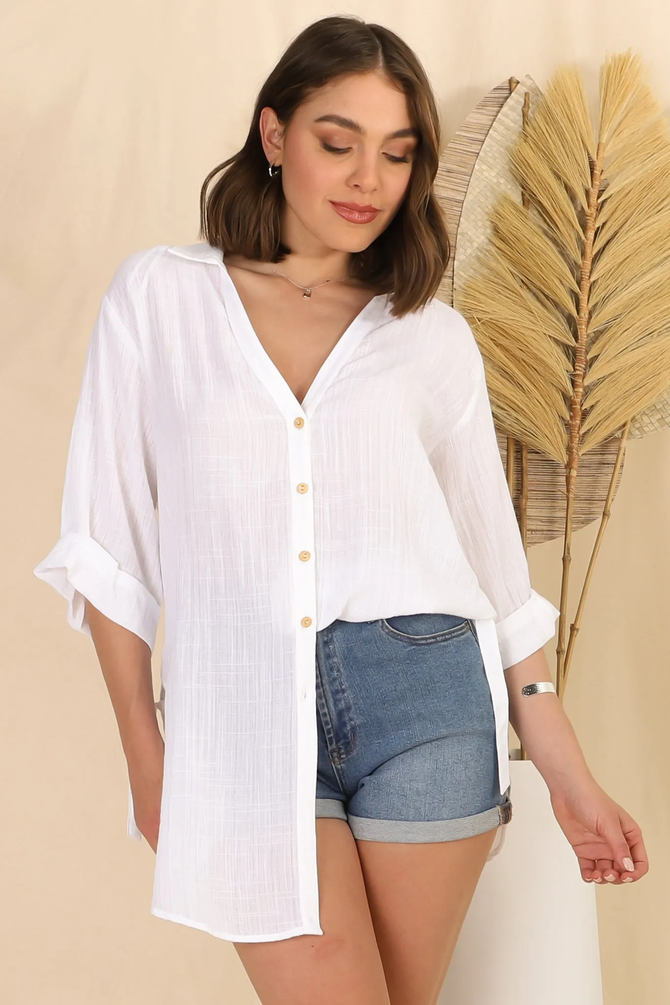 Beachly Shirt - Folded Collar Button Down Relaxed Shirt In White sold by Salty Crush product image thumbnail 4