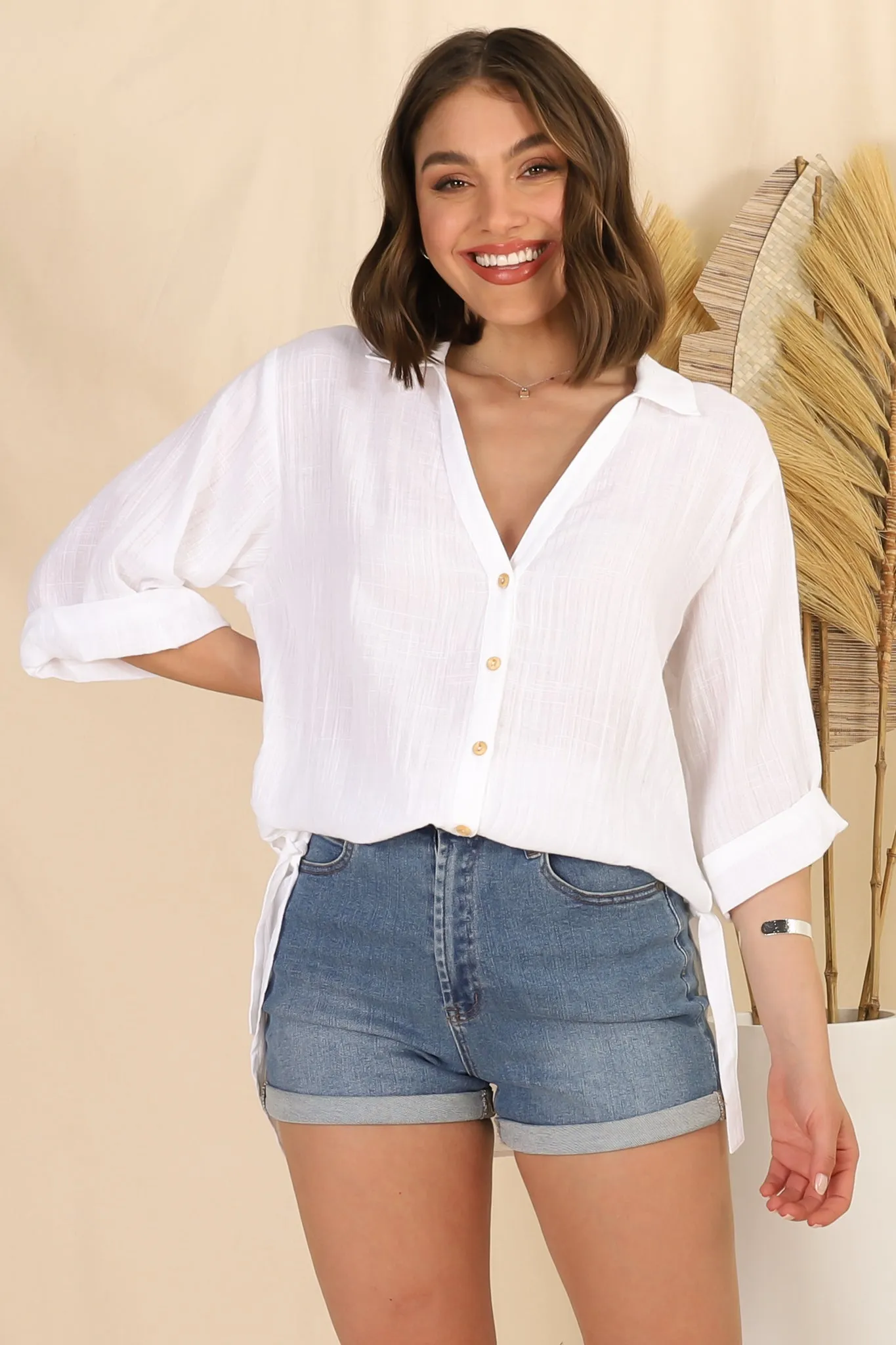 Beachly Shirt - Folded Collar Button Down Relaxed Shirt In White sold by Salty Crush product image thumbnail 2