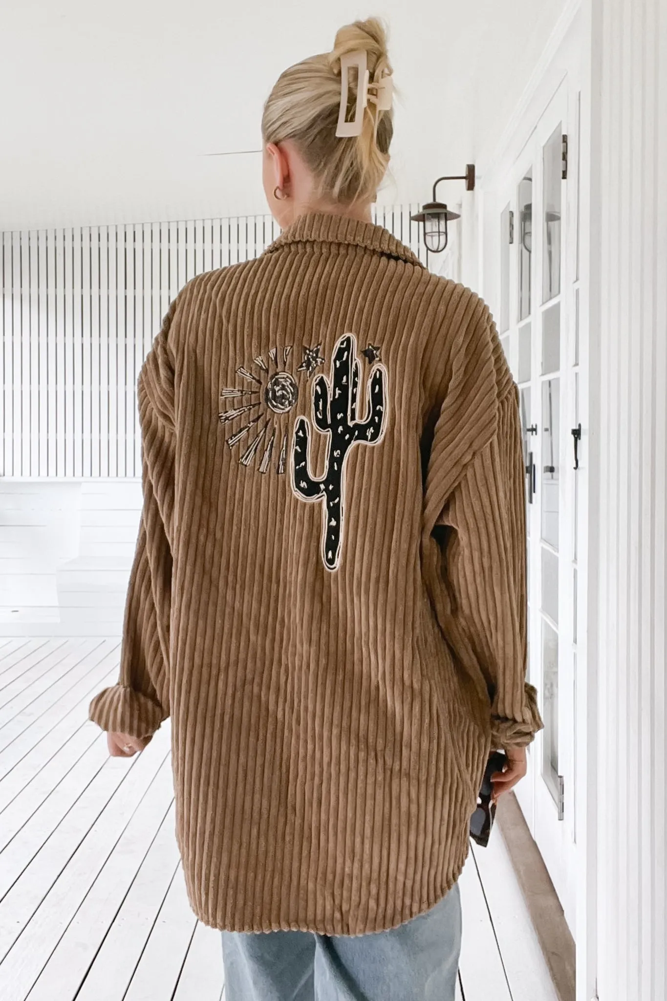 JAASE - Texas Cord Shirt/Jacket: Cactus Decal Cord Shacket in Toffee sold by Salty Crush product image thumbnail 5