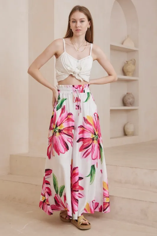 Charli Pants -  Paper Bag High Waisted Wide Leg Pants in Lisbeth Print sold by Salty Crush