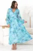 Helia Midi Dress - V Neck A Line Dress with Cinched Waist in Leilah Print Blue sold by Salty Crush