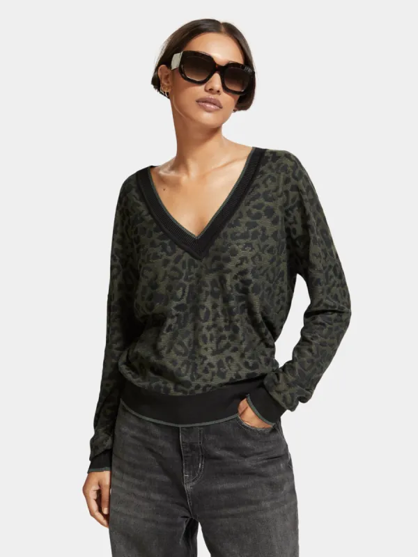 Animal jacquard v-neck pullover sold by Scotch and Soda
