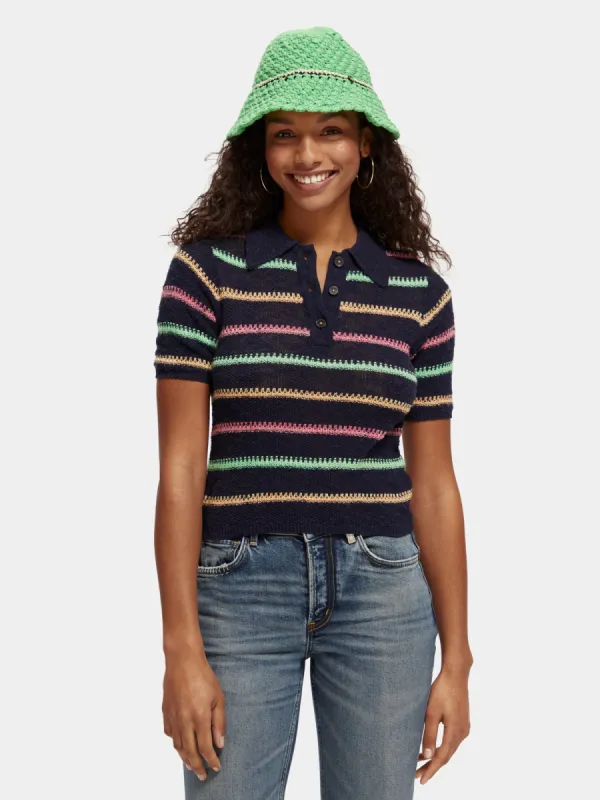 Stripe collared knitted polo shirt sold by Scotch and Soda