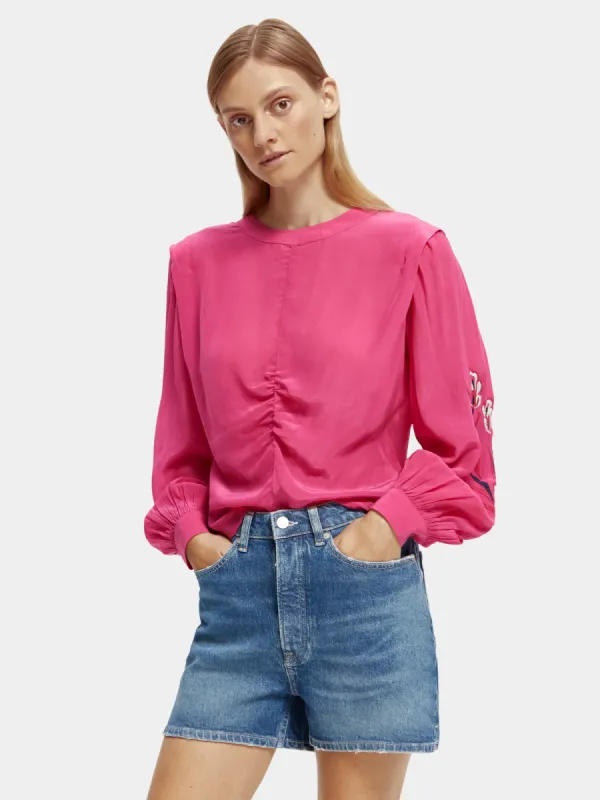 Embroidered ruched shirt sold by Scotch and Soda