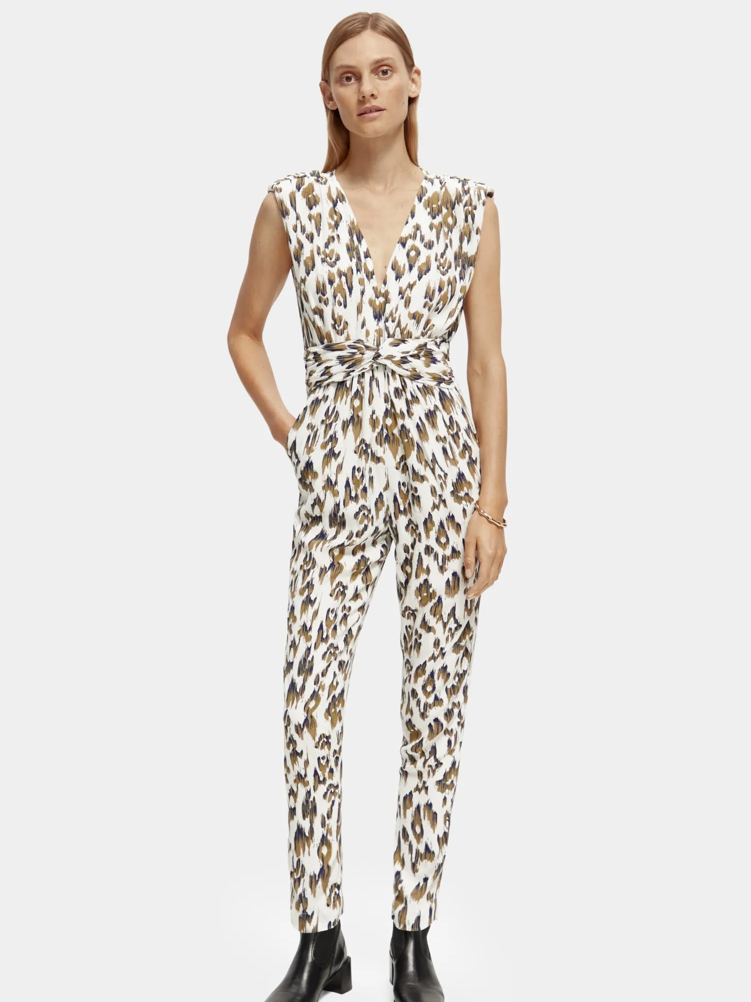 Belted v-neck jumpsuit sold by Scotch and Soda