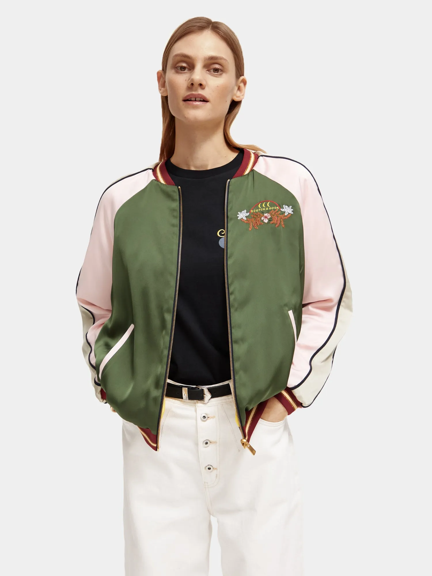 Reversible embroidered bomber jacket sold by Scotch and Soda