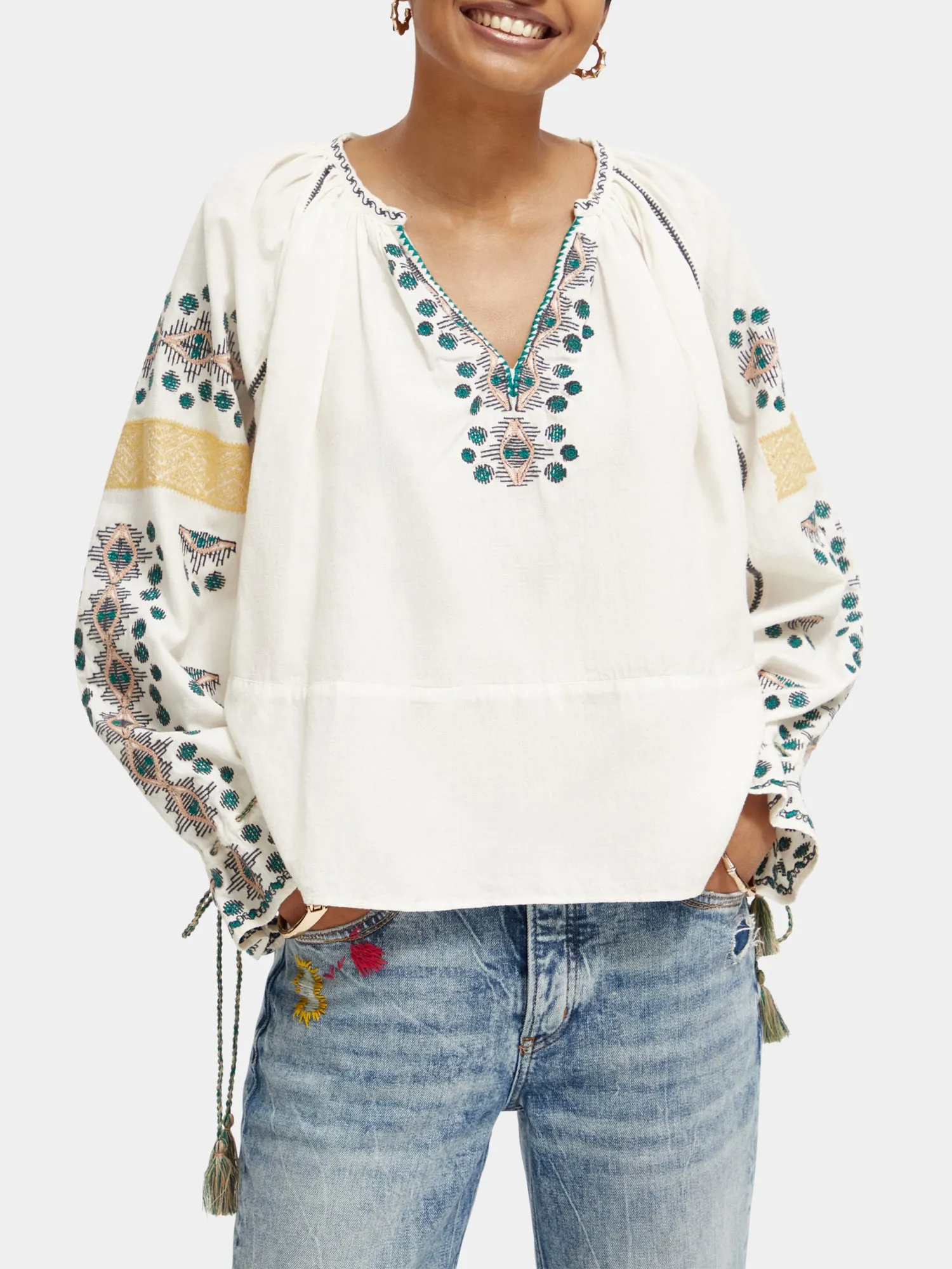 Embroidered linen-blend blouse sold by Scotch and Soda product image thumbnail 2