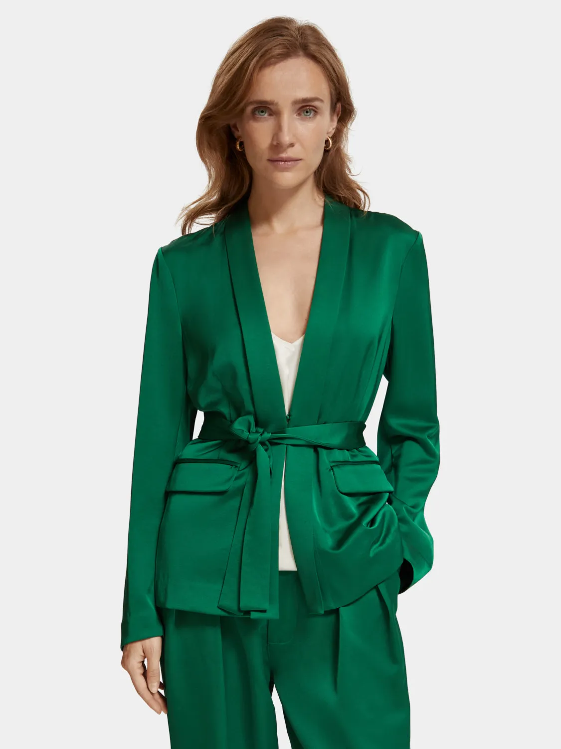 Belted satin blazer sold by Scotch and Soda