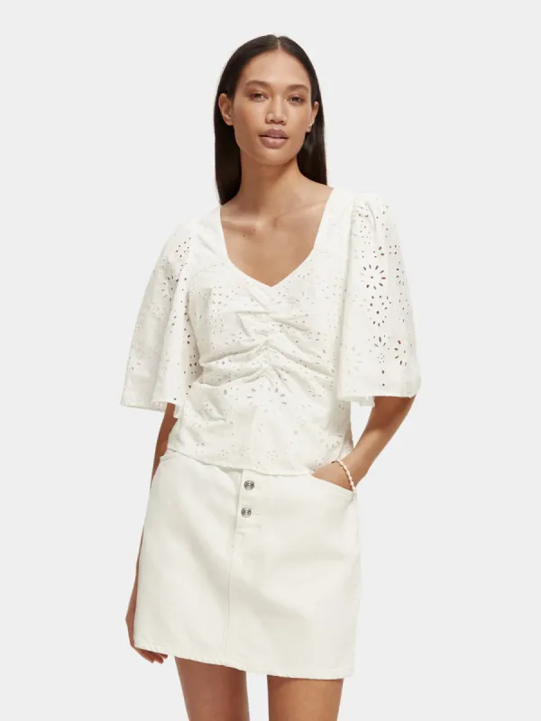 Ruched front flutter sleeve top sold by Scotch and Soda