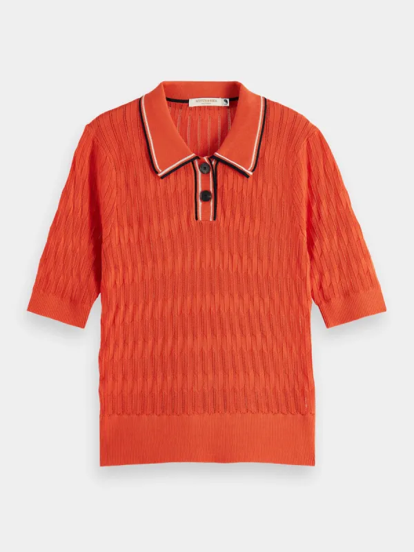 Pointelle collared knitted polo shirt sold by Scotch and Soda
