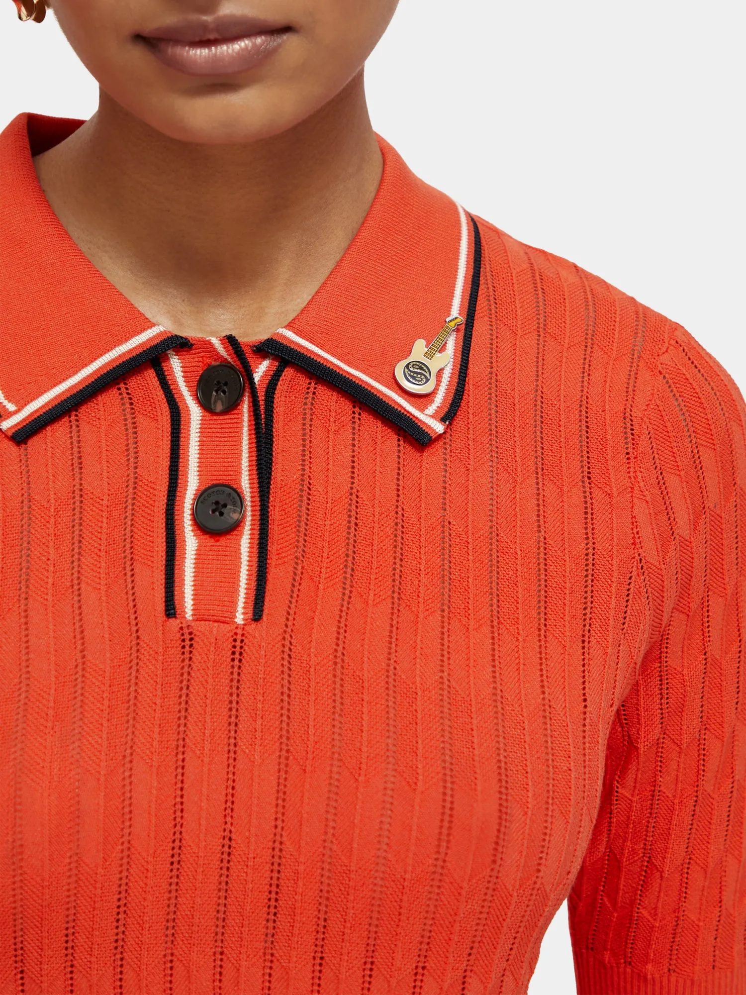 Pointelle collared knitted polo shirt sold by Scotch and Soda product image thumbnail 4