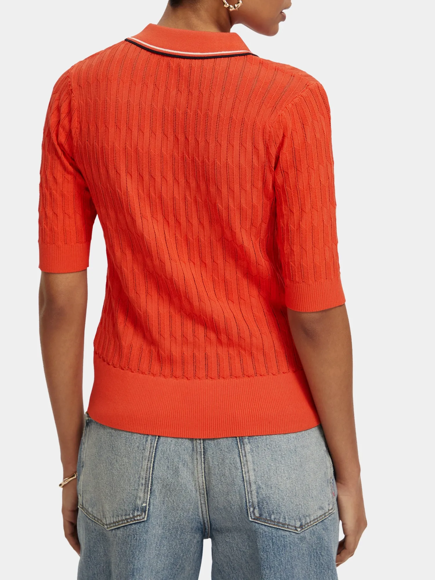 Pointelle collared knitted polo shirt sold by Scotch and Soda product image thumbnail 3