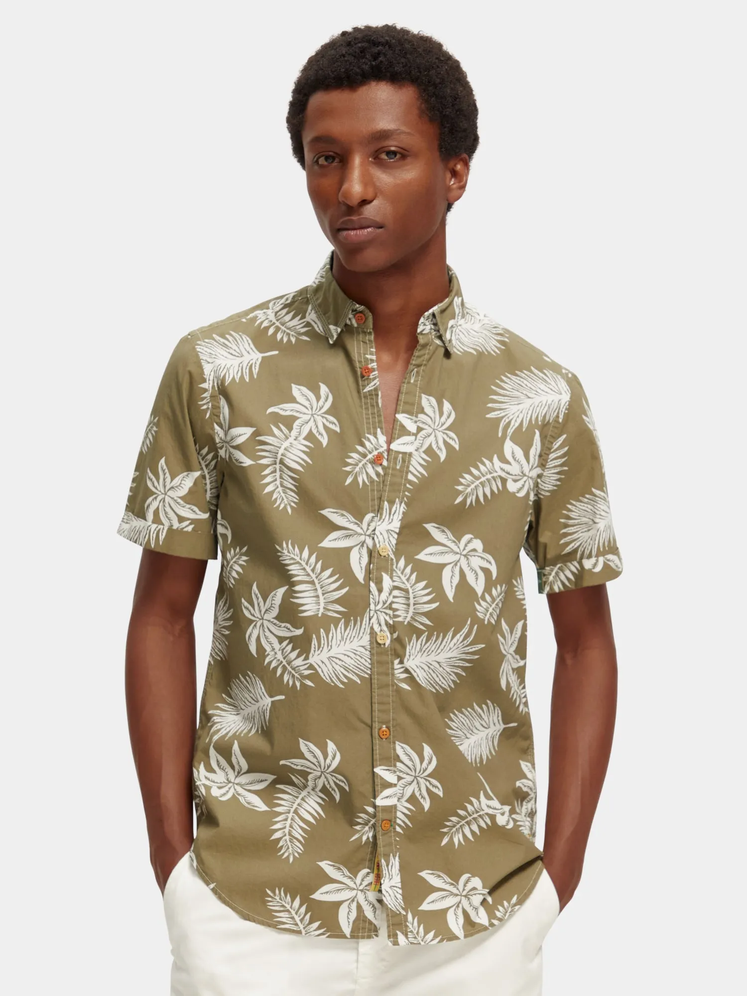 Printed & washed short sleeved poplin shirt sold by Scotch & Soda