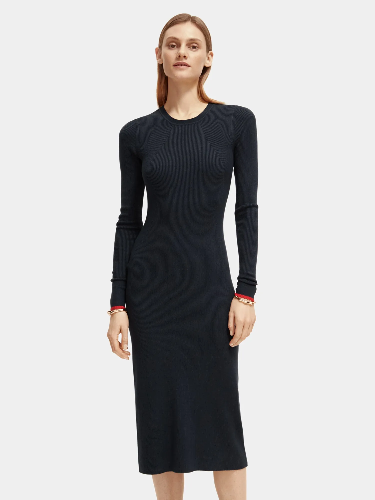 Long sleeved rib knitted midi dress sold by Scotch and Soda