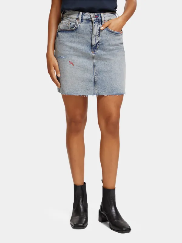 Embroidered denim mini skirt sold by Scotch and Soda