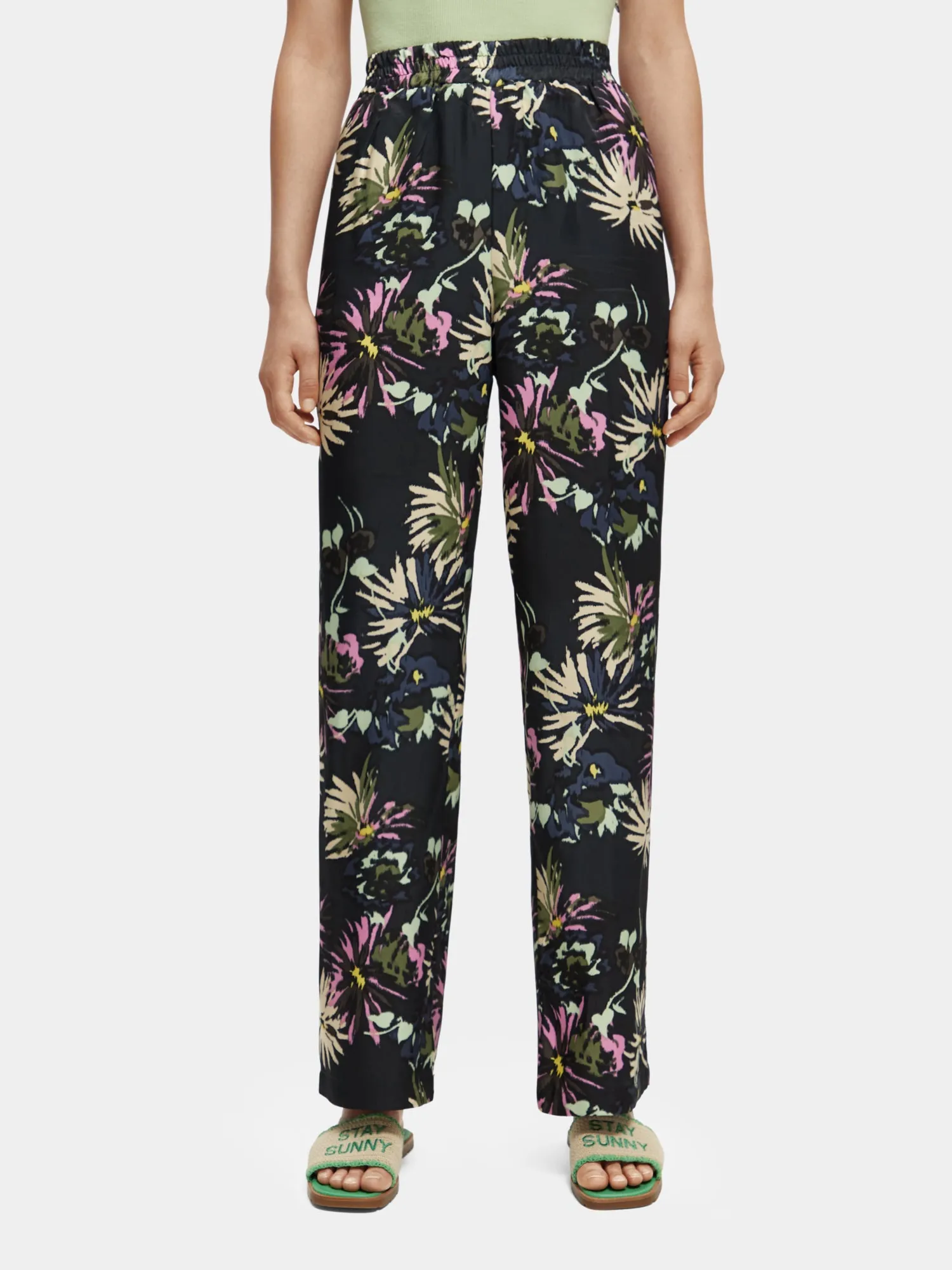 Gia mid-rise wide-leg printed silky pants sold by Scotch and Soda
