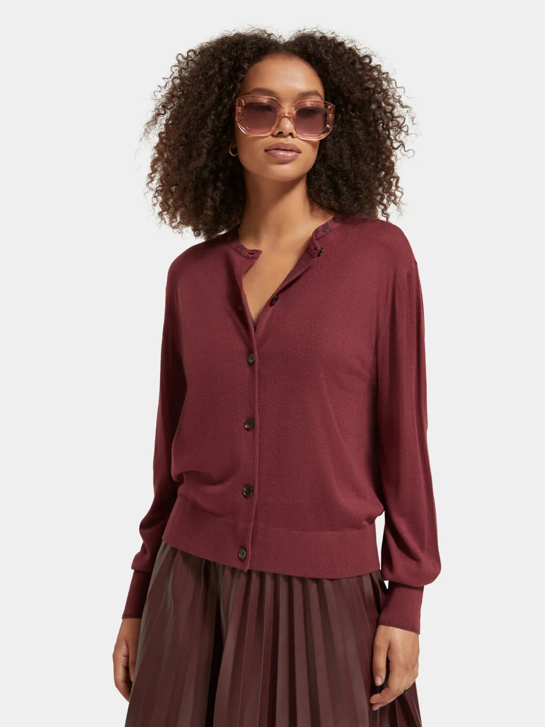 Jacquard crewneck cardigan sold by Scotch and Soda