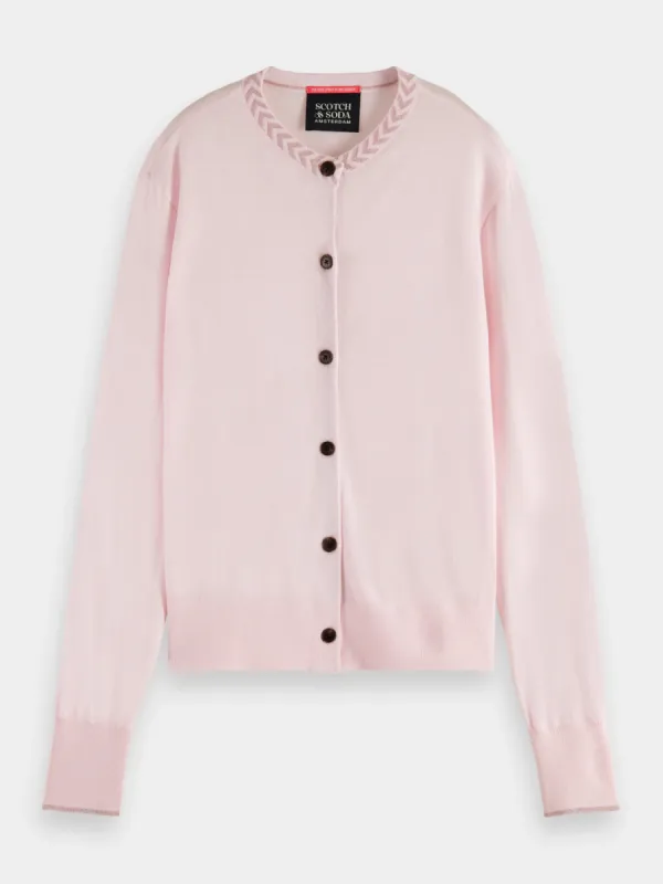 Jacquard trim crewneck cardigan sold by Scotch and Soda