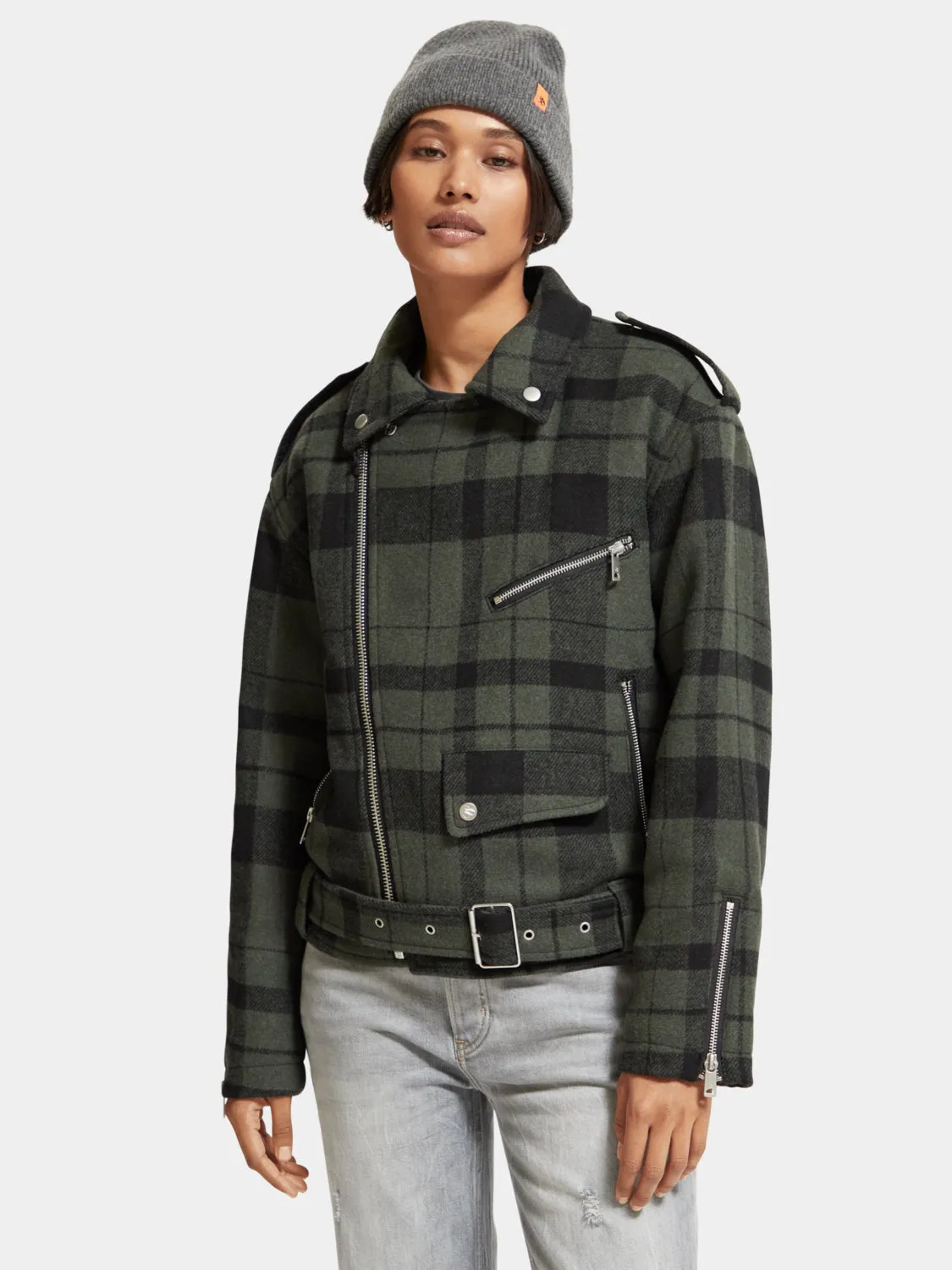 Check biker jacket sold by Scotch and Soda