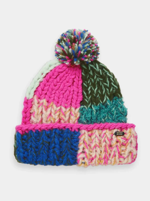 Hand knit colourblock beanie sold by Scotch and Soda