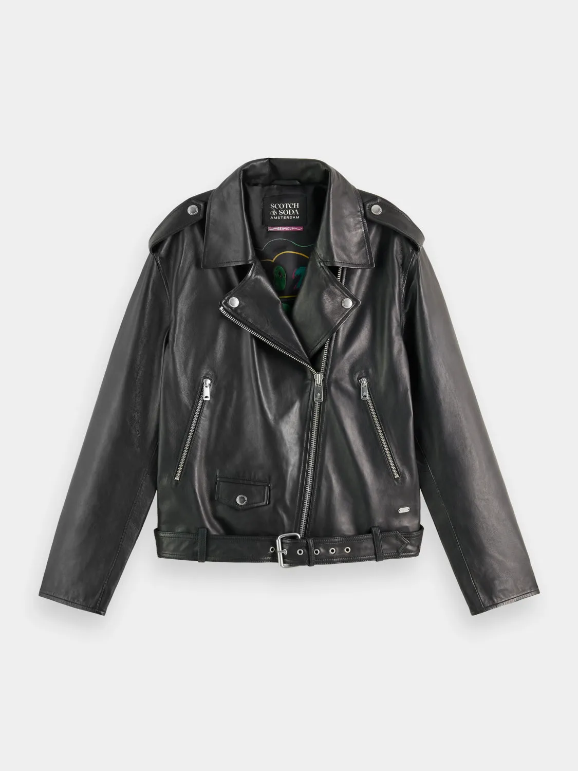 Oversized leather biker jacket sold by Scotch & Soda product image thumbnail 2