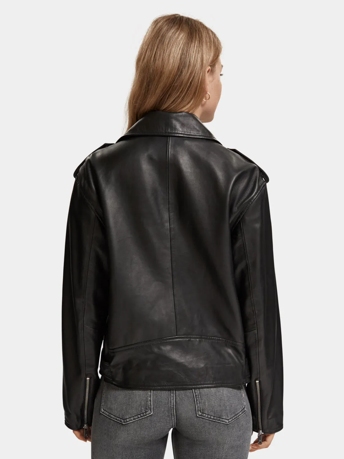 Oversized leather biker jacket sold by Scotch & Soda product image thumbnail 3