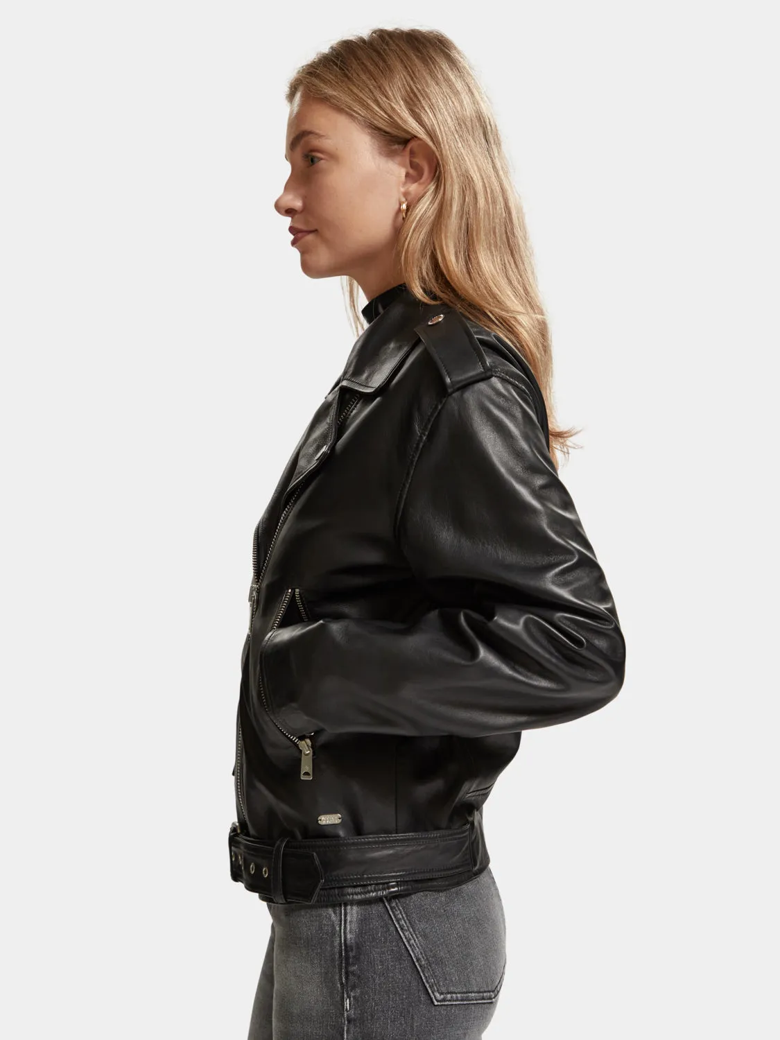 Oversized leather biker jacket sold by Scotch & Soda product image thumbnail 4