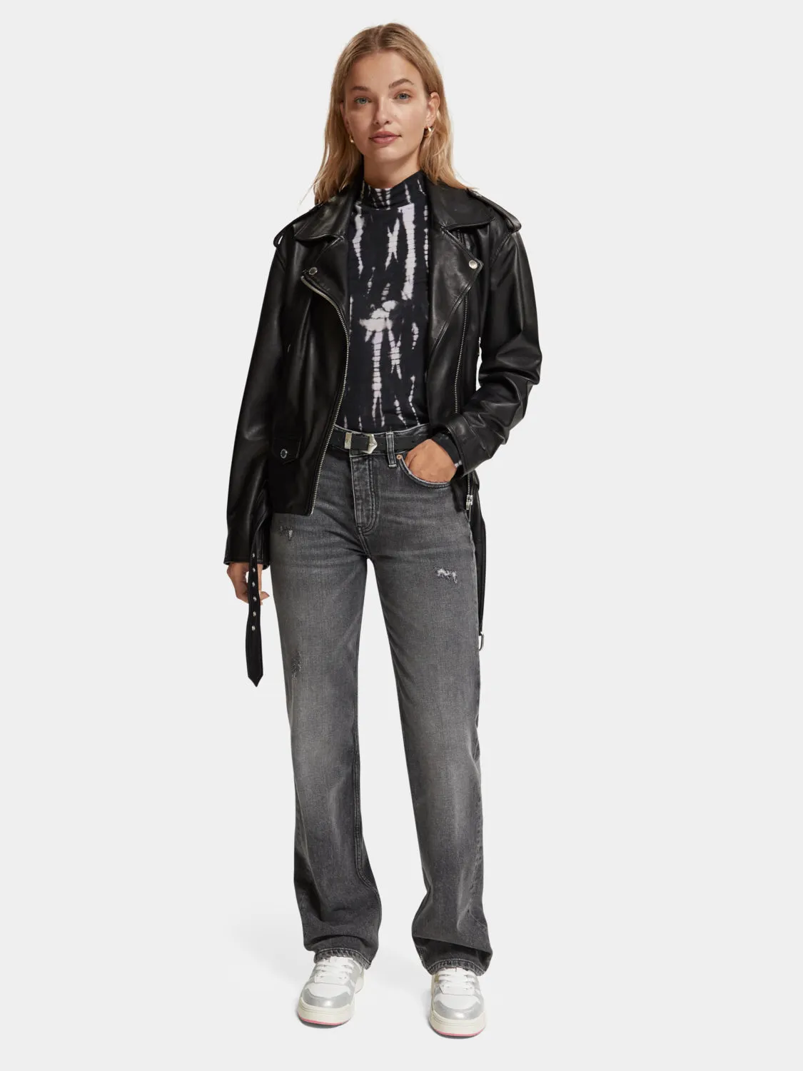 Oversized leather biker jacket sold by Scotch & Soda product image thumbnail 5