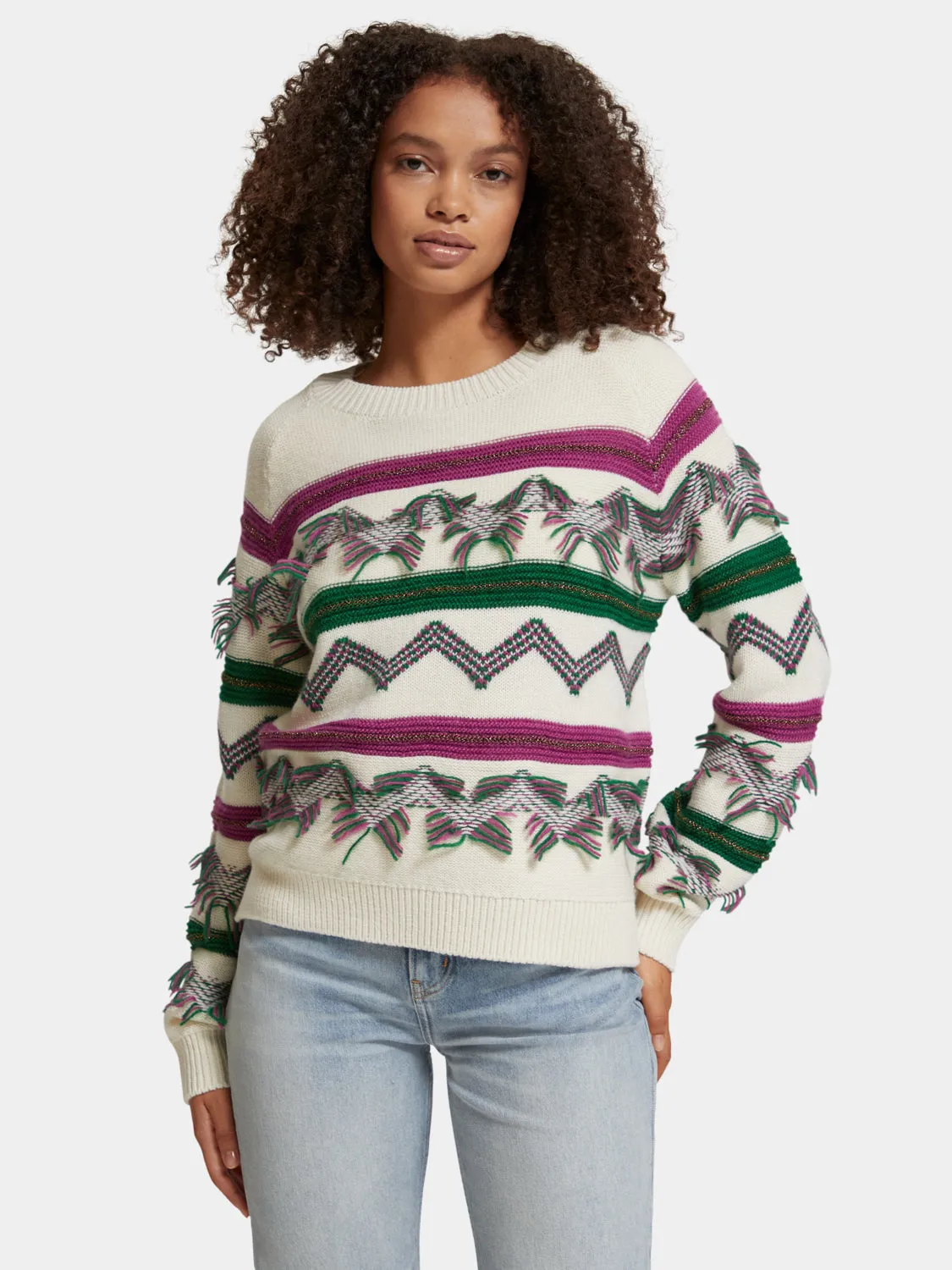 Fringe jacquard pullover sold by Scotch and Soda