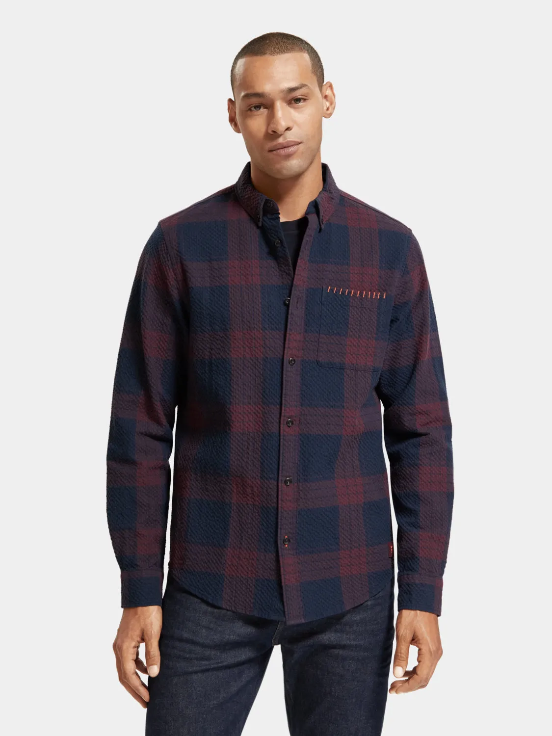 Regular-fit seersucker check shirt sold by Scotch and Soda