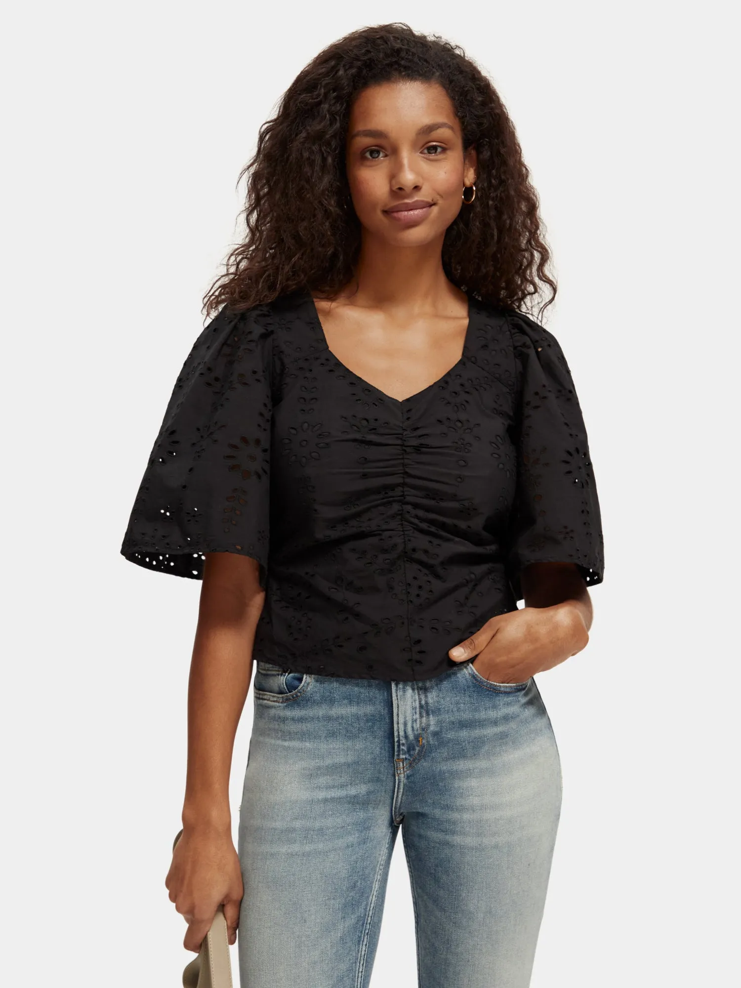 Ruched front flutter sleeve top sold by Scotch and Soda