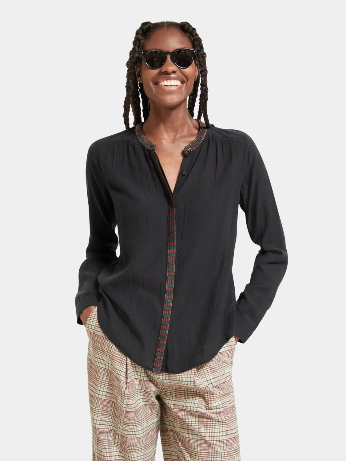 Collarless shirt sold by Scotch and Soda