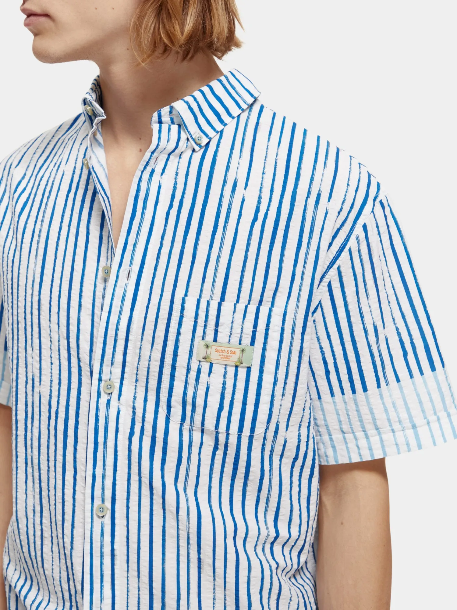 Short sleeve printed seersucker stripe sold by Scotch and Soda product image thumbnail 5