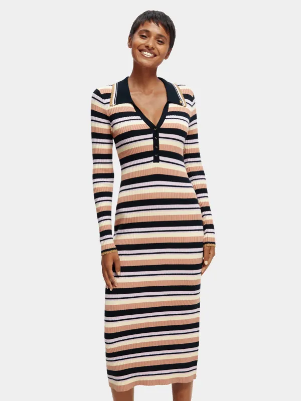 Long sleeved rib knitted polo shirt midi dress sold by Scotch and Soda