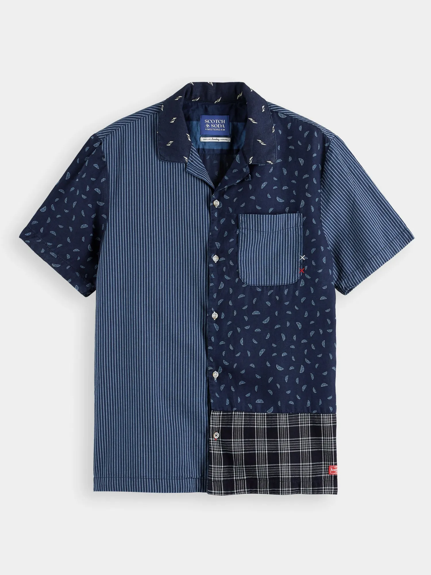 Short sleeve indigo patchwork beach shirt sold by Scotch and Soda product image thumbnail 2