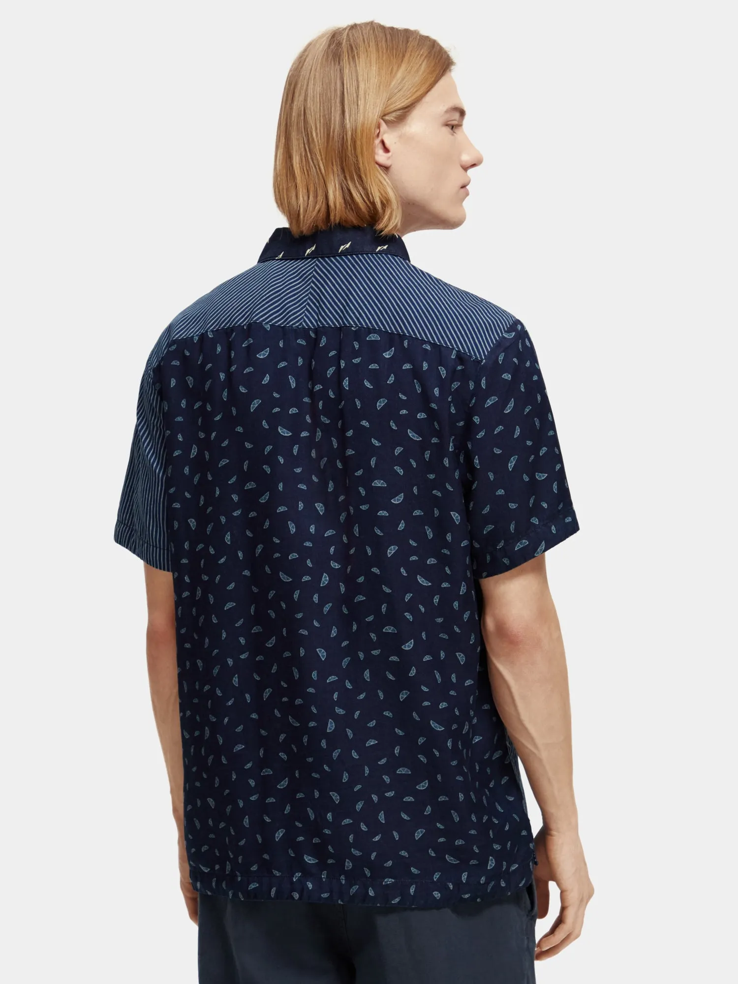 Short sleeve indigo patchwork beach shirt sold by Scotch and Soda product image thumbnail 3