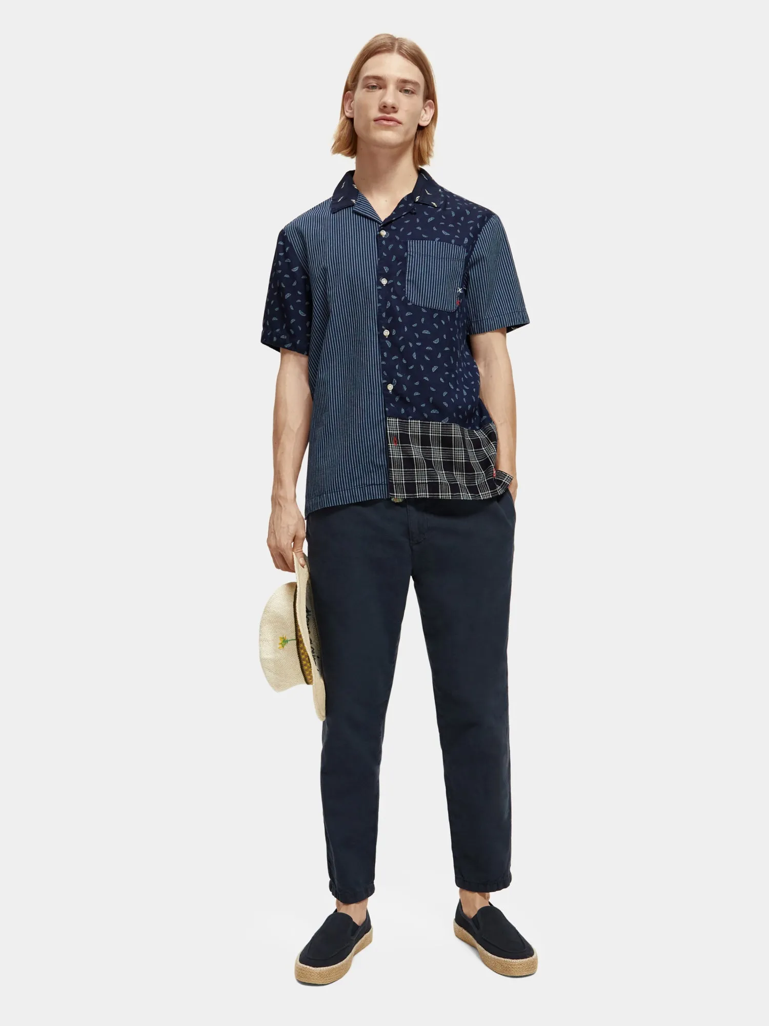 Short sleeve indigo patchwork beach shirt sold by Scotch and Soda product image thumbnail 4