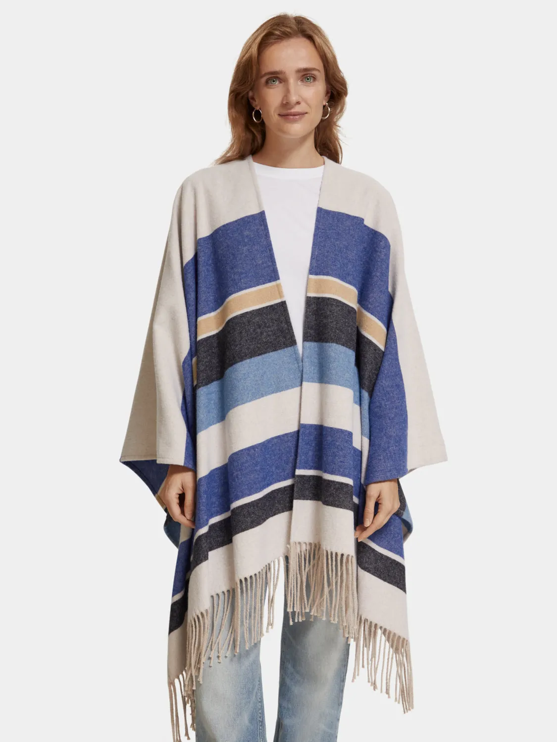 Striped wool blend poncho sold by Scotch and Soda