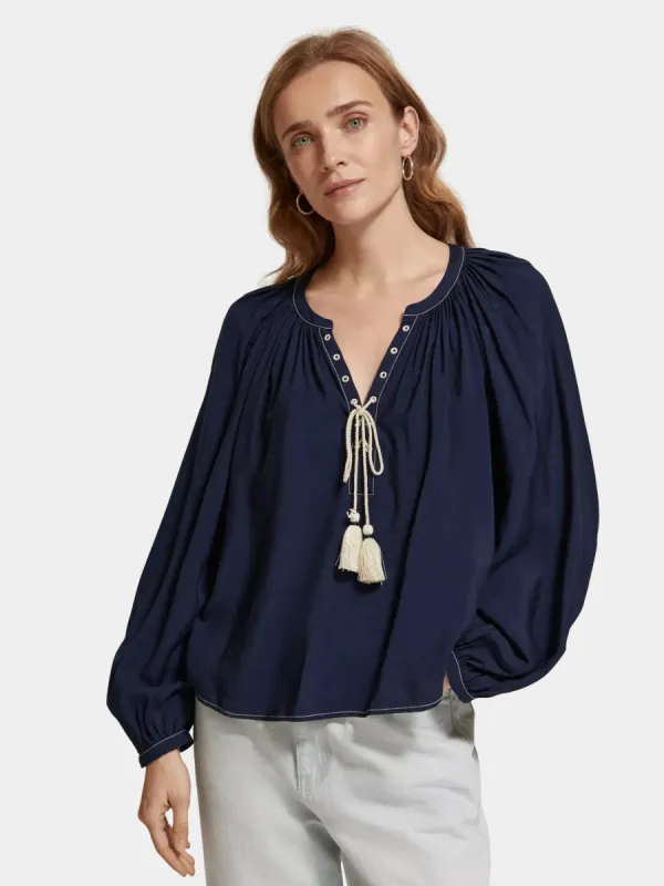 V-neck balloon sleeve blouse sold by Scotch and Soda