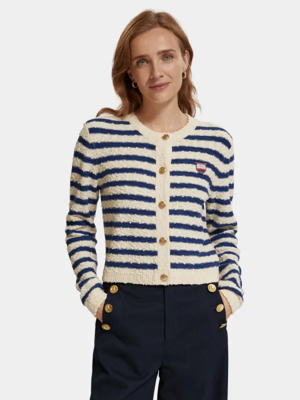 Textured breton stripe cardigan sold by Scotch and Soda