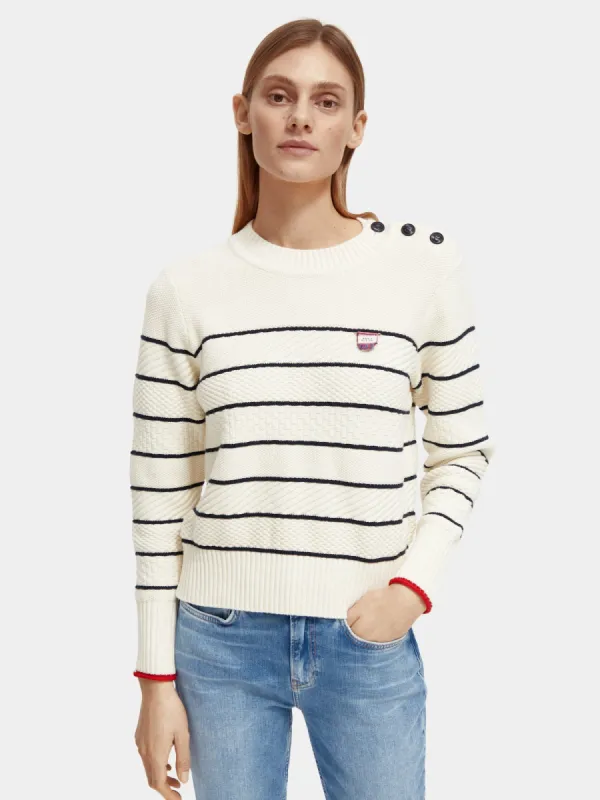 Button shoulder striped pullover sold by Scotch and Soda