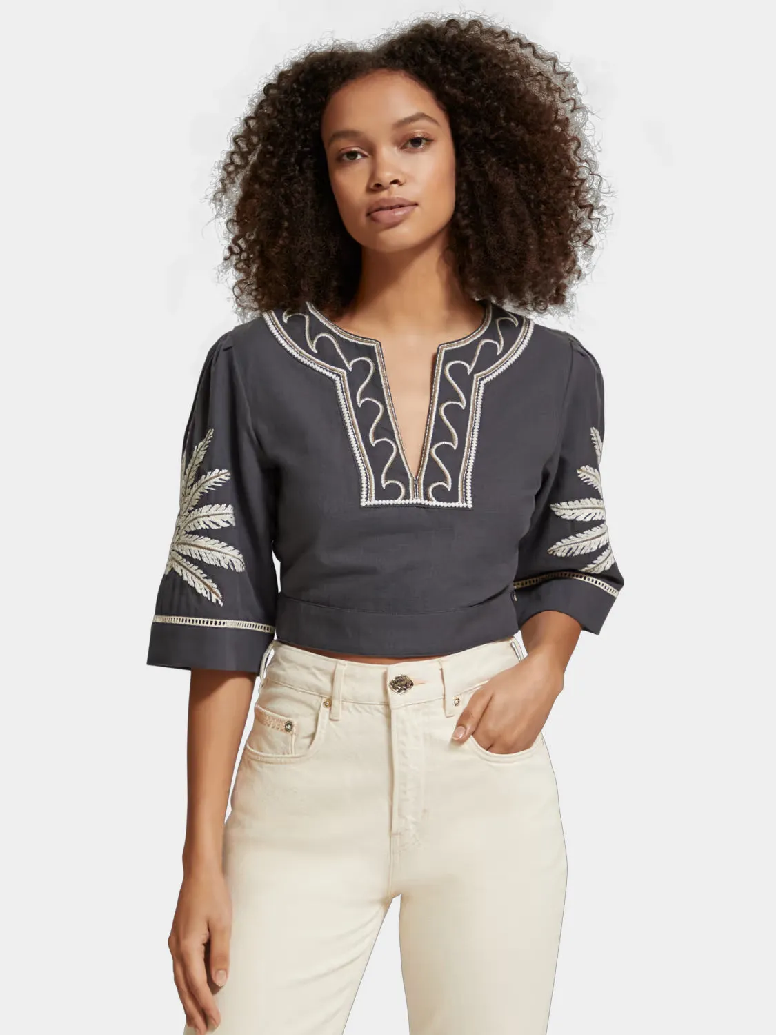 Embroidered crop top sold by Scotch and Soda