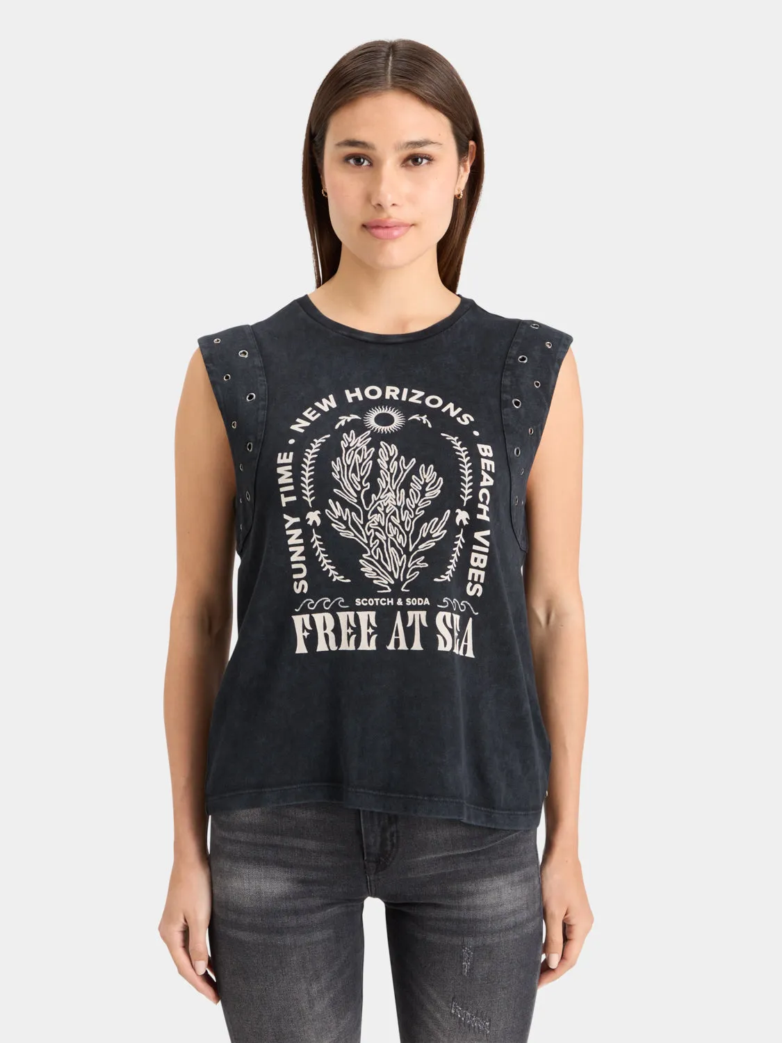 Studded panel tank top sold by Scotch & Soda