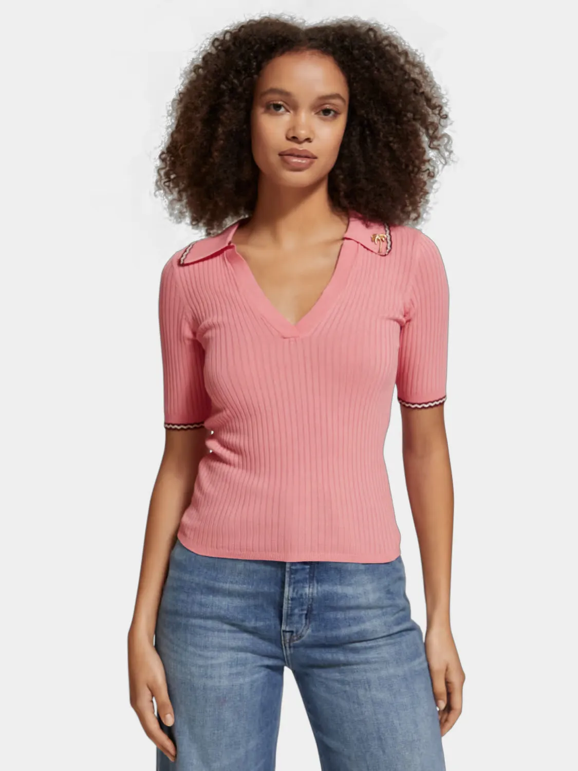 Rib collared knitted top sold by Scotch and Soda