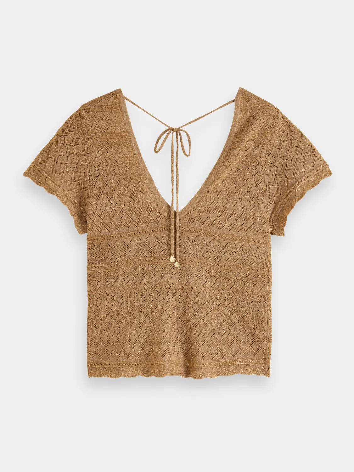 Metallic pointelle v-neck top sold by Scotch & Soda product image thumbnail 2