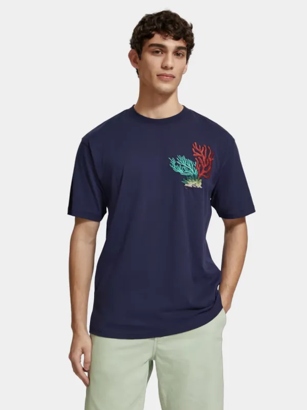 Embroidered coral t-shirt sold by Scotch and Soda